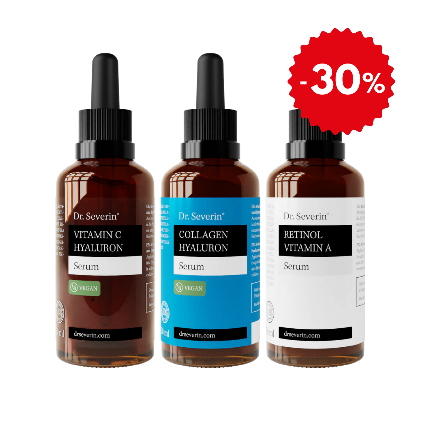 3er Beauty-Routine-Bundle mit Vitamin C, Hyaluron, Collagen und Retinol | 3 × 50 ml