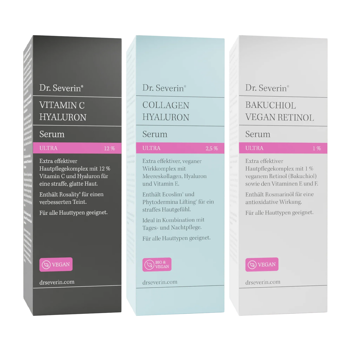3er Original Ultra-Serum-Bundle mit hochkonzentriertem Vitamin C, Hyaluron, Collagen und Bakuchiol | 3 × 50 ml