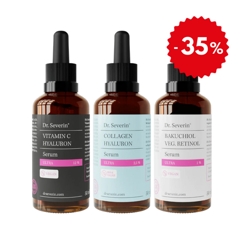 3er Original Ultra-Serum-Bundle mit hochkonzentriertem Vitamin C, Hyaluron, Collagen und Bakuchiol | 3 × 50 ml