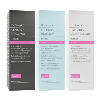 3er Original Ultra-Serum-Bundle mit hochkonzentriertem Vitamin C, Hyaluron, Collagen und Bakuchiol | 3 × 50 ml